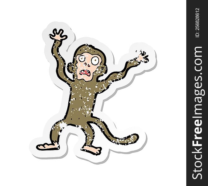 Retro Distressed Sticker Of A Cartoon Frightened Monkey