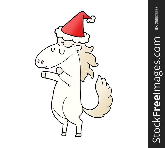 hand drawn gradient cartoon of a horse wearing santa hat