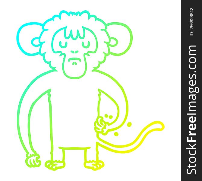 Cold Gradient Line Drawing Cartoon Monkey Scratching