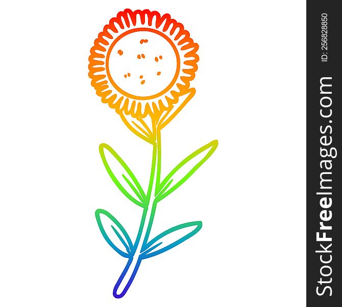 rainbow gradient line drawing of a cartoon sunflower