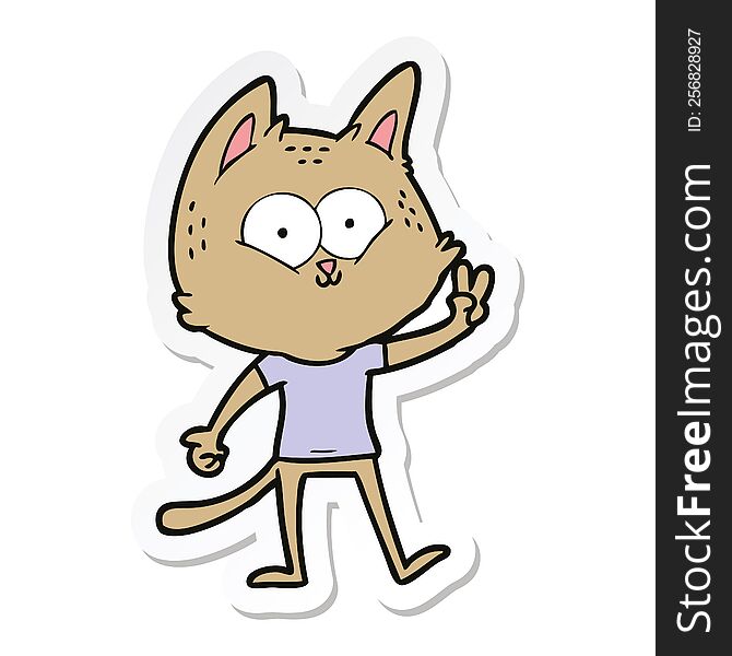 sticker of a cartoon cat giving peace sign