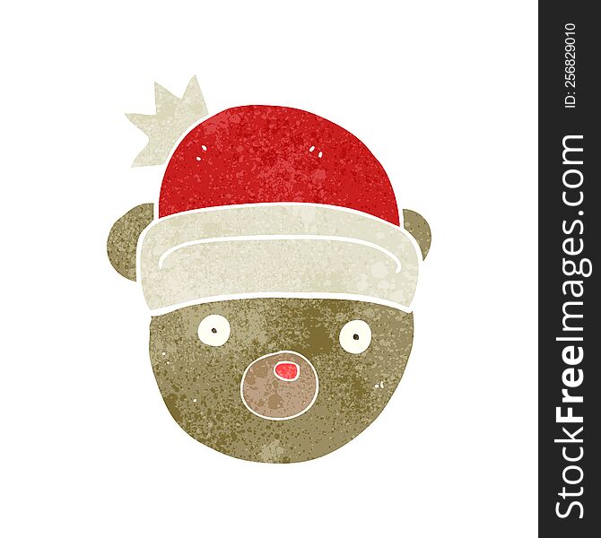 retro cartoon teddy bear wearing christmas hat