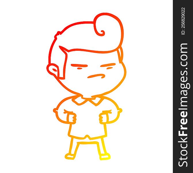 warm gradient line drawing of a cartoon cool guy with fashion hair cut