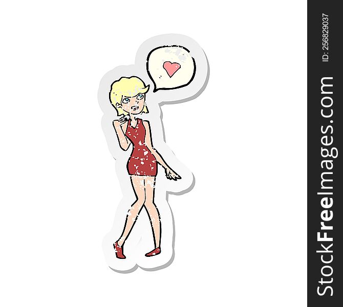 retro distressed sticker of a cartoon woman in love