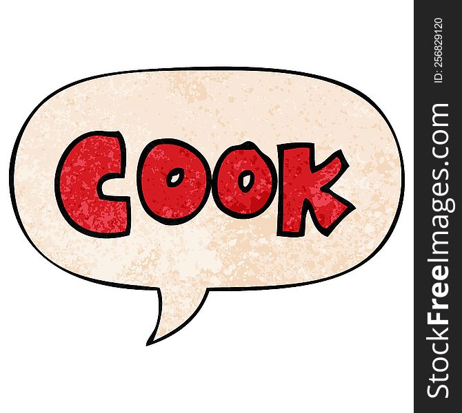 cartoon word cook with speech bubble in retro texture style