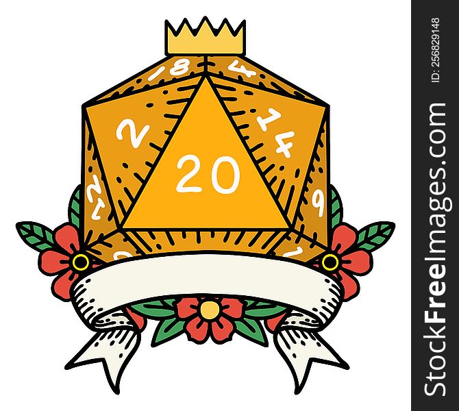 natural 20 critical hit D20 dice roll illustration