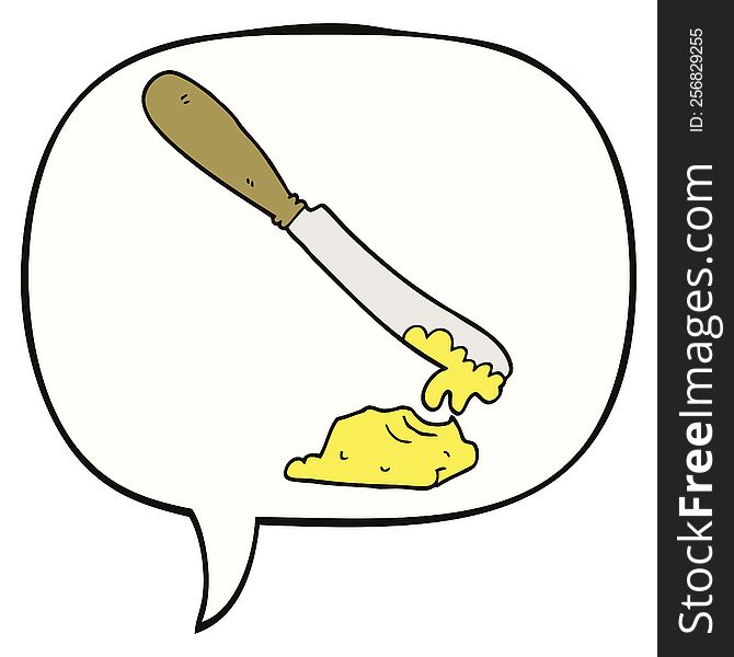 Cartoon Knife Spreading Butter And Speech Bubble