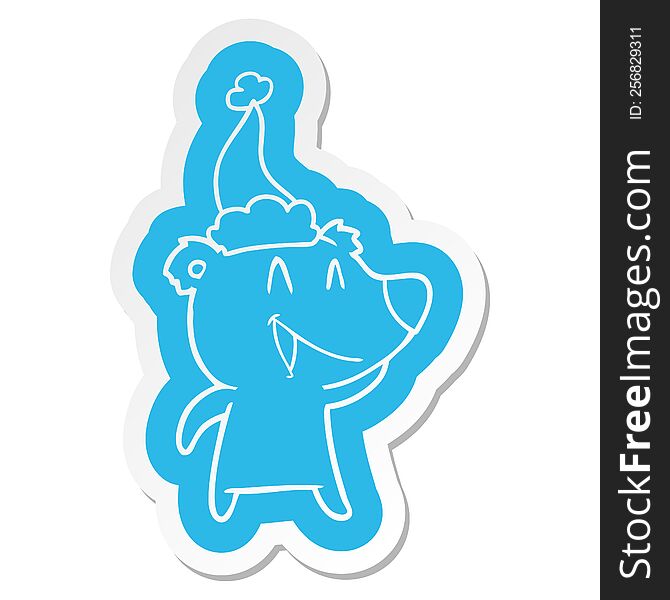 Laughing Bear Cartoon  Sticker Of A Wearing Santa Hat
