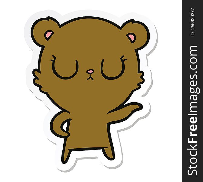 sticker of a peaceful cartoon bear