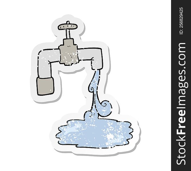 Retro Distressed Sticker Of A Cartoon Running Faucet