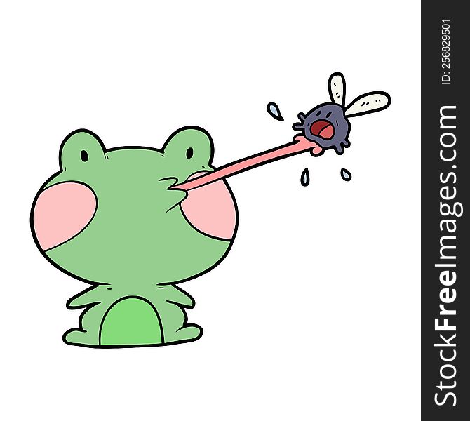cute cartoon frog catching fly with tongue. cute cartoon frog catching fly with tongue