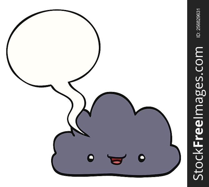 Cartoon Tiny Happy Cloud And Speech Bubble