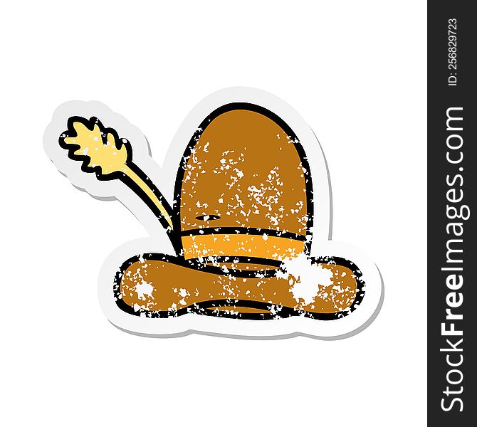 Distressed Sticker Cartoon Doodle Of A Farmers Hat