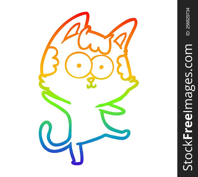 Rainbow Gradient Line Drawing Happy Cartoon Cat Dancing