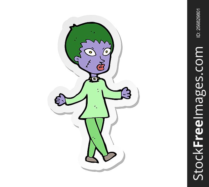 Sticker Of A Cartoon Halloween Zombie Woman