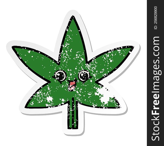 distressed sticker of a cute cartoon marijuana leaf