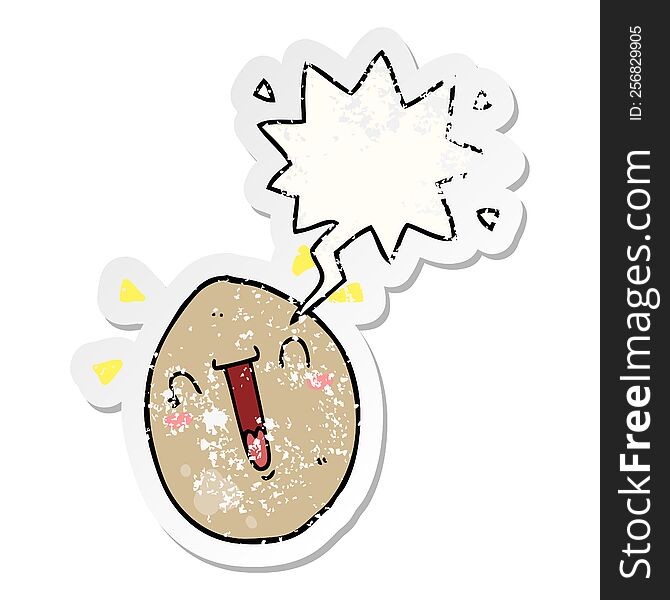 Cartoon Happy Egg And Speech Bubble Distressed Sticker
