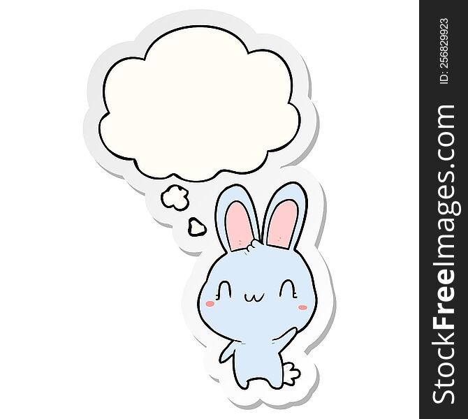 Cartoon Rabbit Waving And Thought Bubble As A Printed Sticker