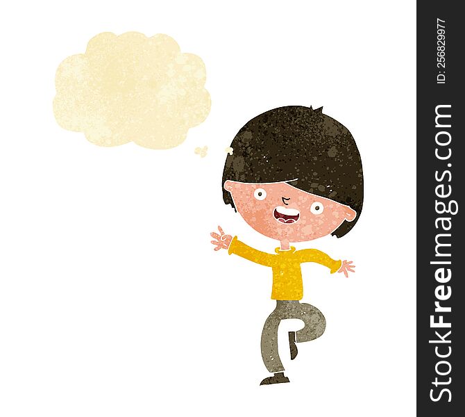 Cartoon Happy Boy Dancing With Thought Bubble