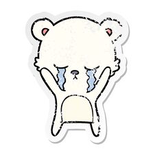 Distressed Sticker Of A Crying Cartoon Polarbear Stock Photography