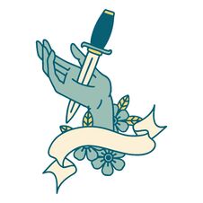 Tattoo With Banner Of A Dagger In The Hand Stock Photo