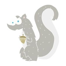 Flat Color Illustration Of A Cartoon Squirrel With Nut Stock Photo