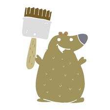 Flat Color Style Cartoon Bear With Paint Brush Stock Image