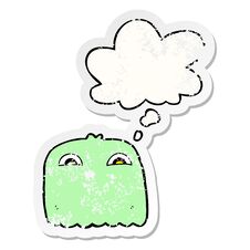Cartoon Ghost And Thought Bubble As A Distressed Worn Sticker Stock Photo