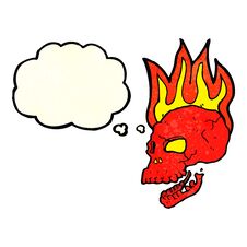 Cartoon Flaming Skull With Thought Bubble Stock Photo