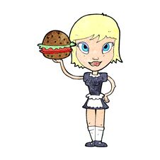 Cartoon Waitress With Burger Royalty Free Stock Photography