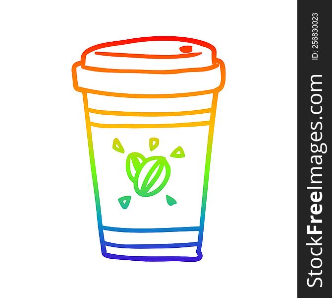 rainbow gradient line drawing of a cup of takeout coffee