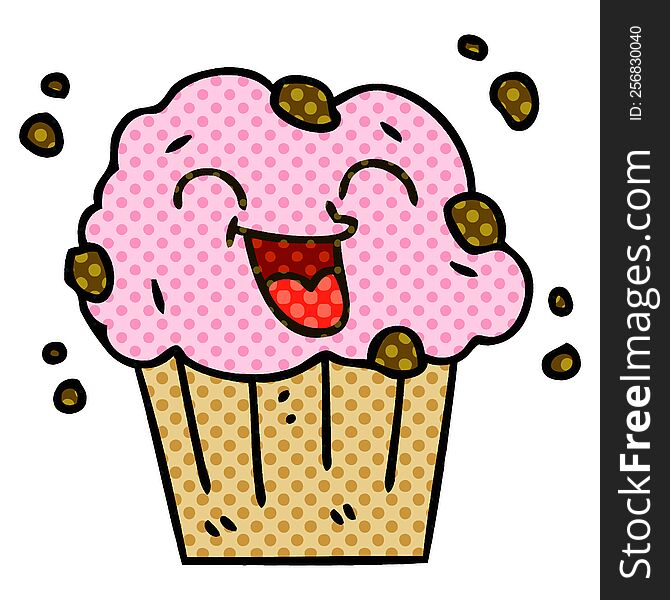 Quirky Comic Book Style Cartoon Happy Muffin