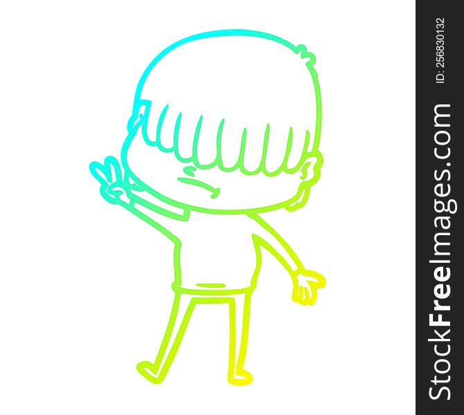 Cold Gradient Line Drawing Cartoon Boy With Untidy Hair