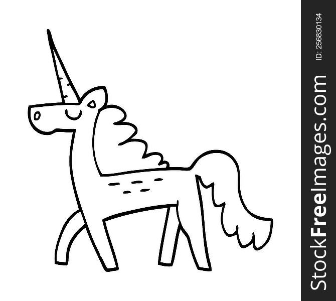 line drawing cartoon magical unicorn