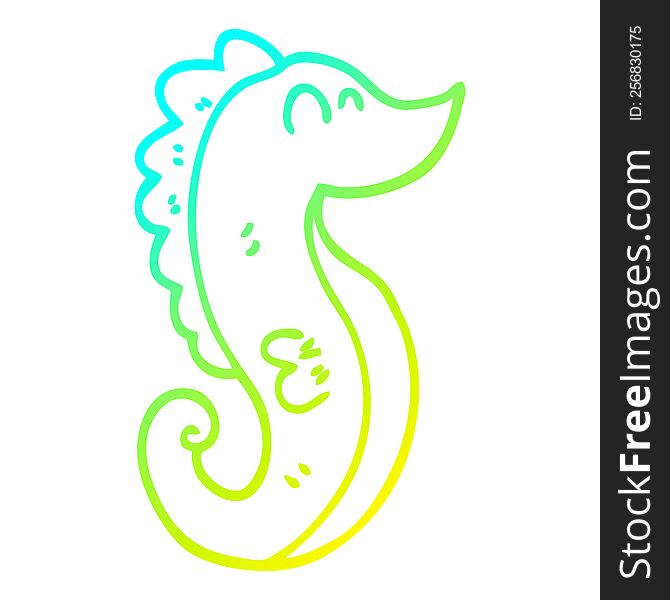 Cold Gradient Line Drawing Cartoon Sea Horse