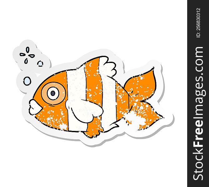 distressed sticker of a cartoon exotic fish