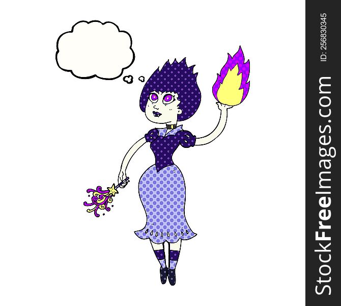 thought bubble cartoon vampire girl casting fireball