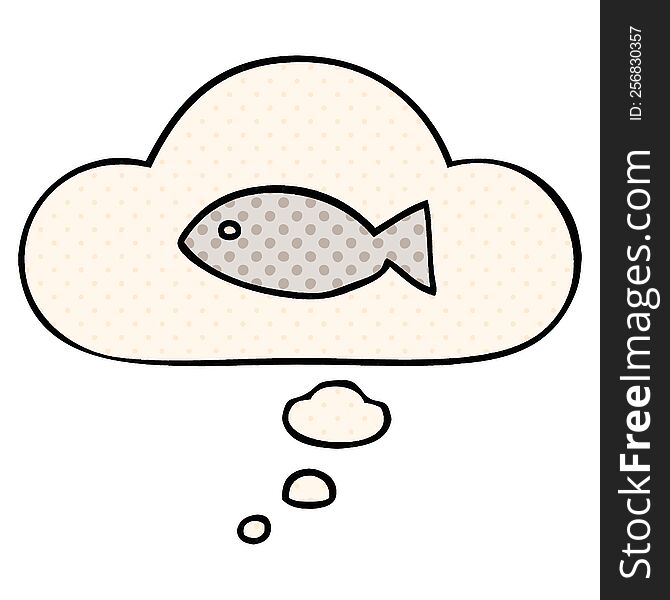 cartoon fish symbol with thought bubble in comic book style