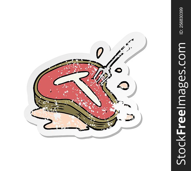 Distressed Sticker Of A Cartoon Steak