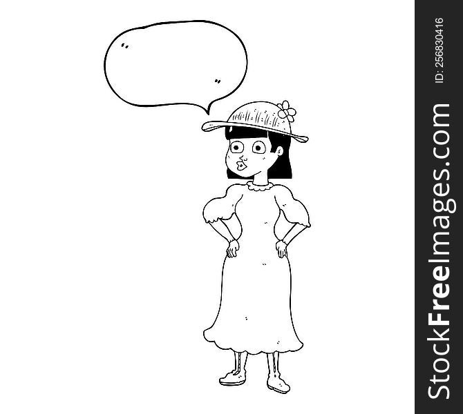 freehand drawn speech bubble cartoon woman in sensible dress