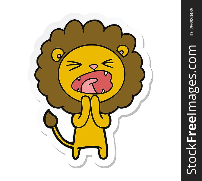 sticker of a cartoon lion praying