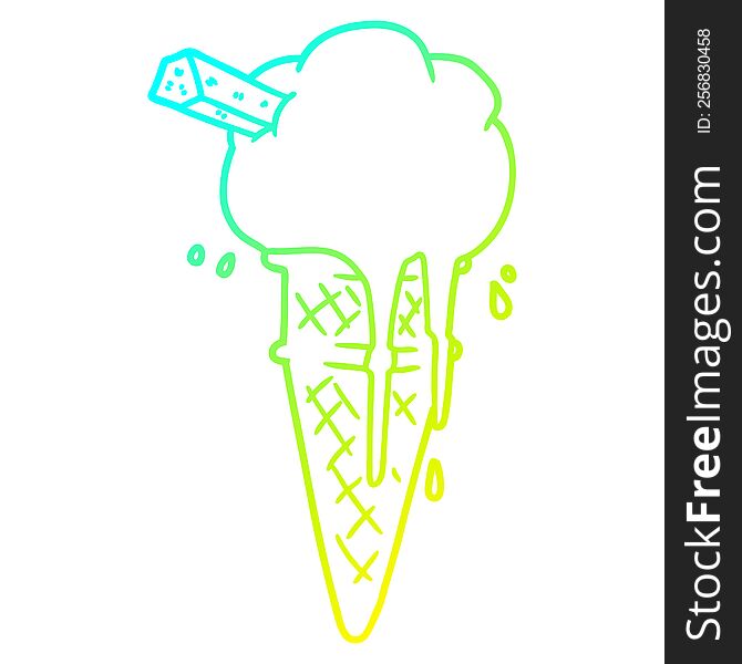 cold gradient line drawing of a cartoon ice cream melting