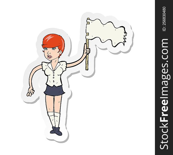 sticker of a cartoon woman waving white flag