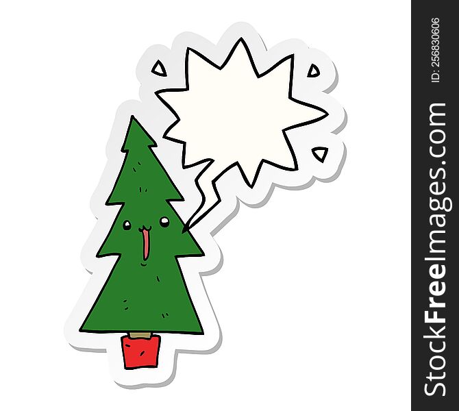 Cartoon Christmas Tree And Speech Bubble Sticker