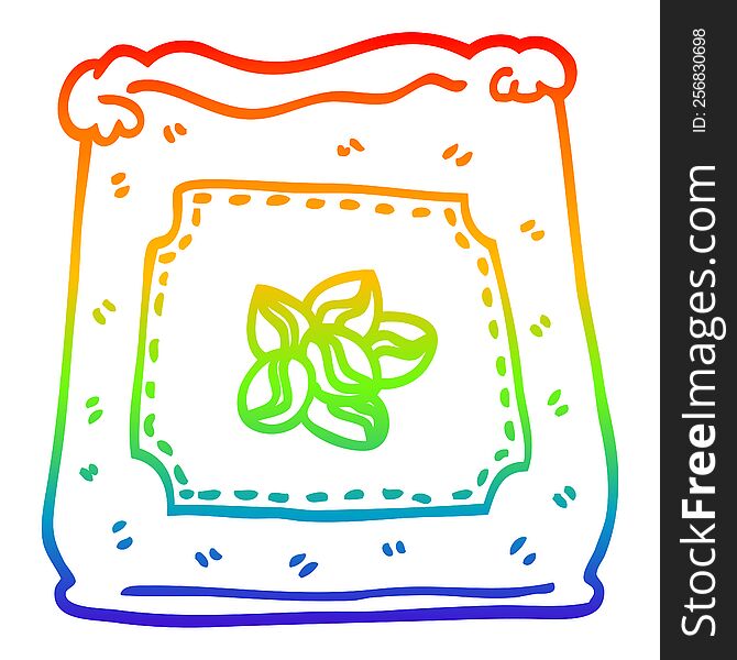 rainbow gradient line drawing of a cartoon bag of coffee beans