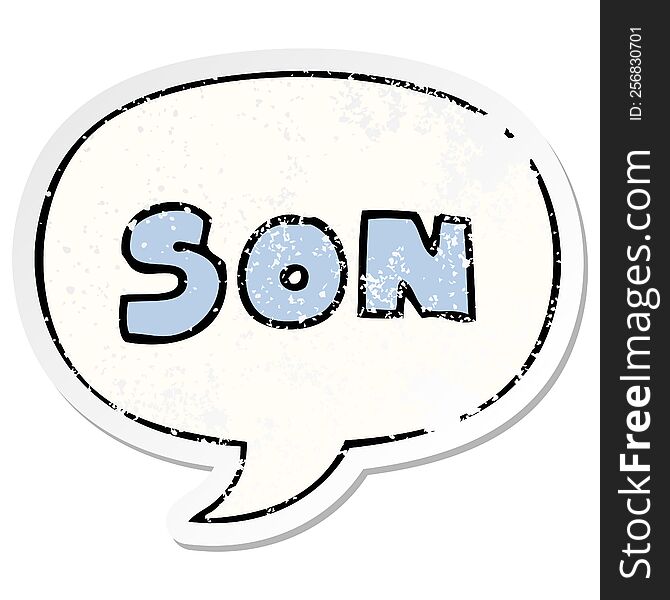 Cartoon Word Son And Speech Bubble Distressed Sticker