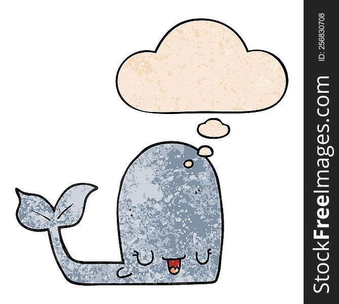 Cartoon Happy Whale And Thought Bubble In Grunge Texture Pattern Style