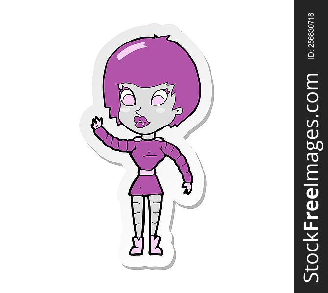 Sticker Of A Cartoon Robot Woman Waving