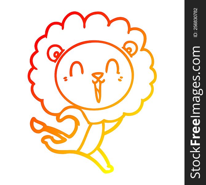 Warm Gradient Line Drawing Laughing Lion Cartoon Running