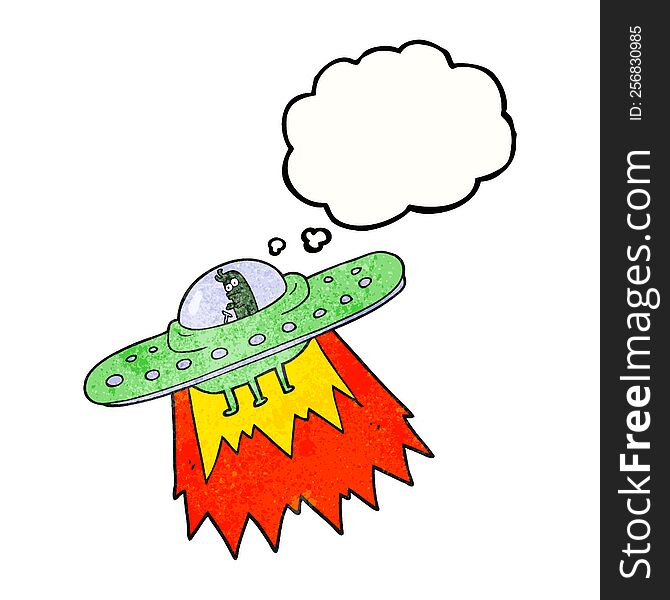 freehand drawn thought bubble textured cartoon ufo